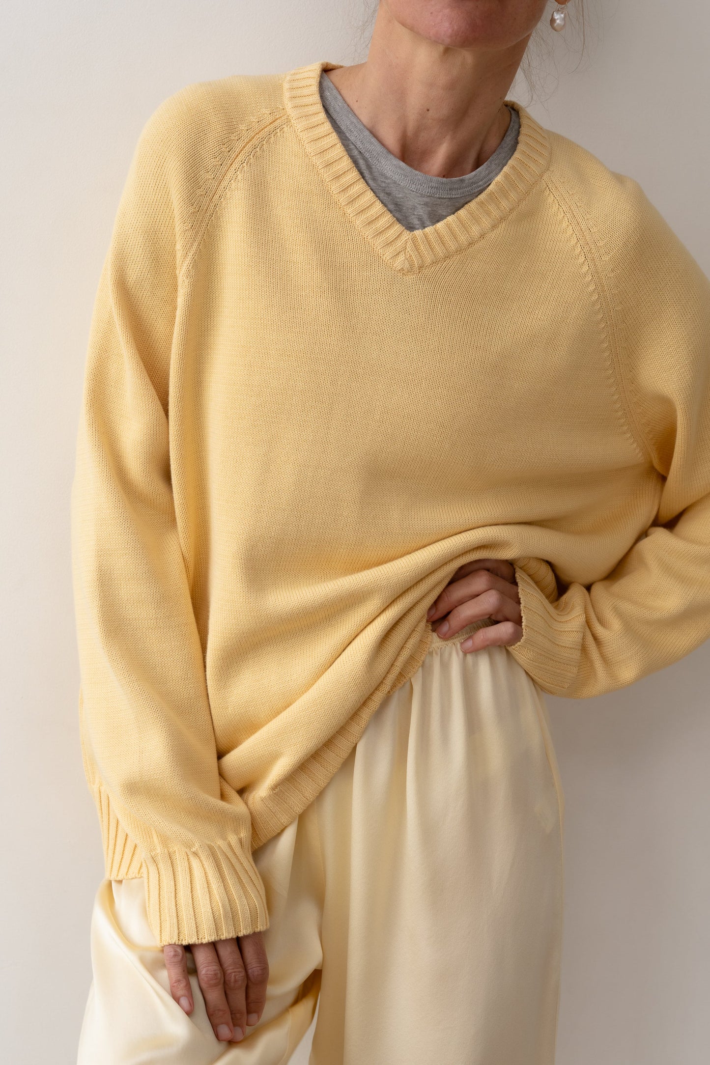 Cotton Knit V Neck Sweater
