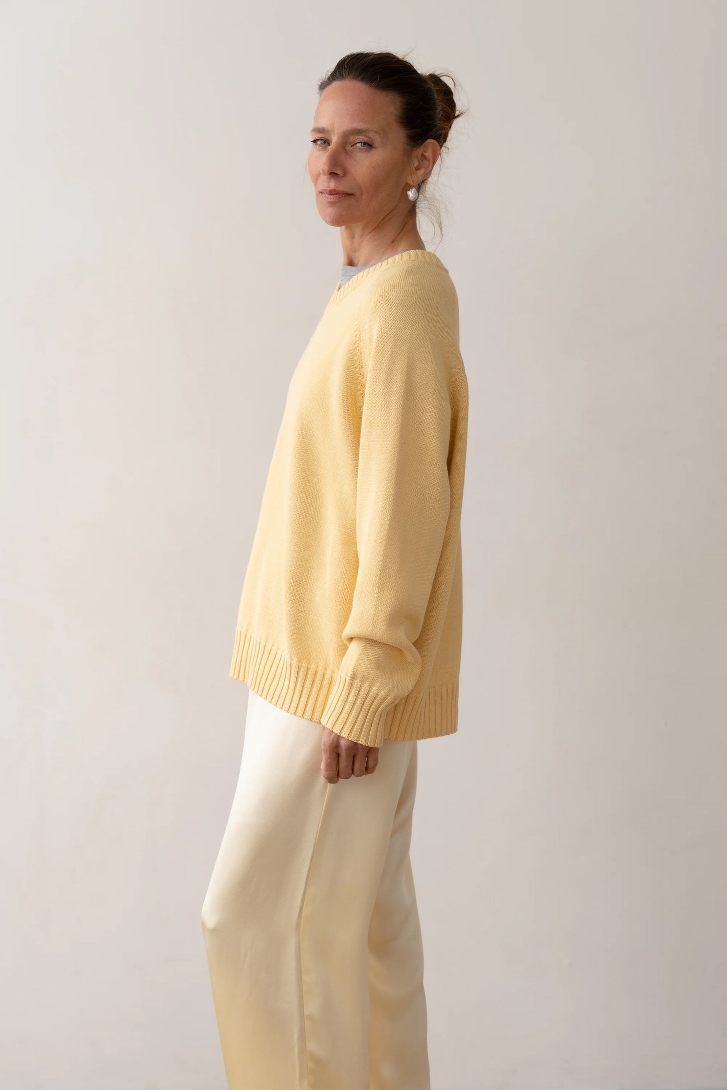 Cotton Knit V Neck Sweater