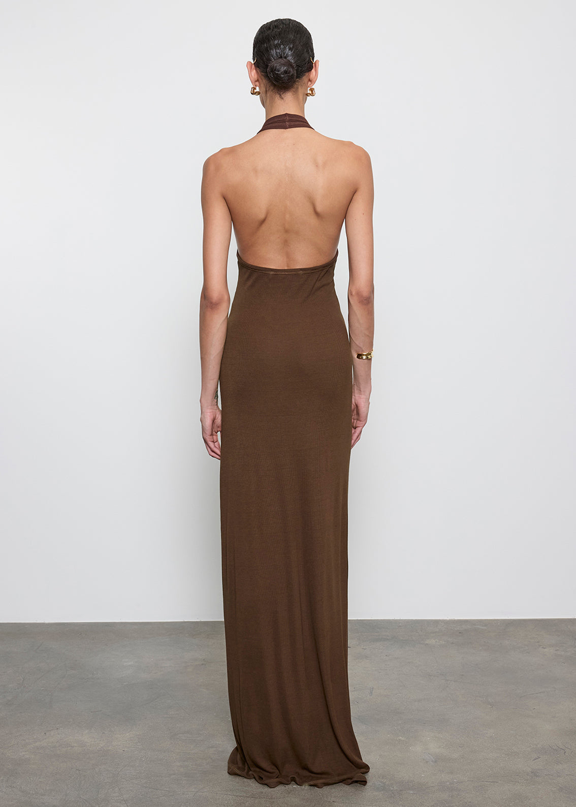 Silk Rib U Halter Maxi Dress