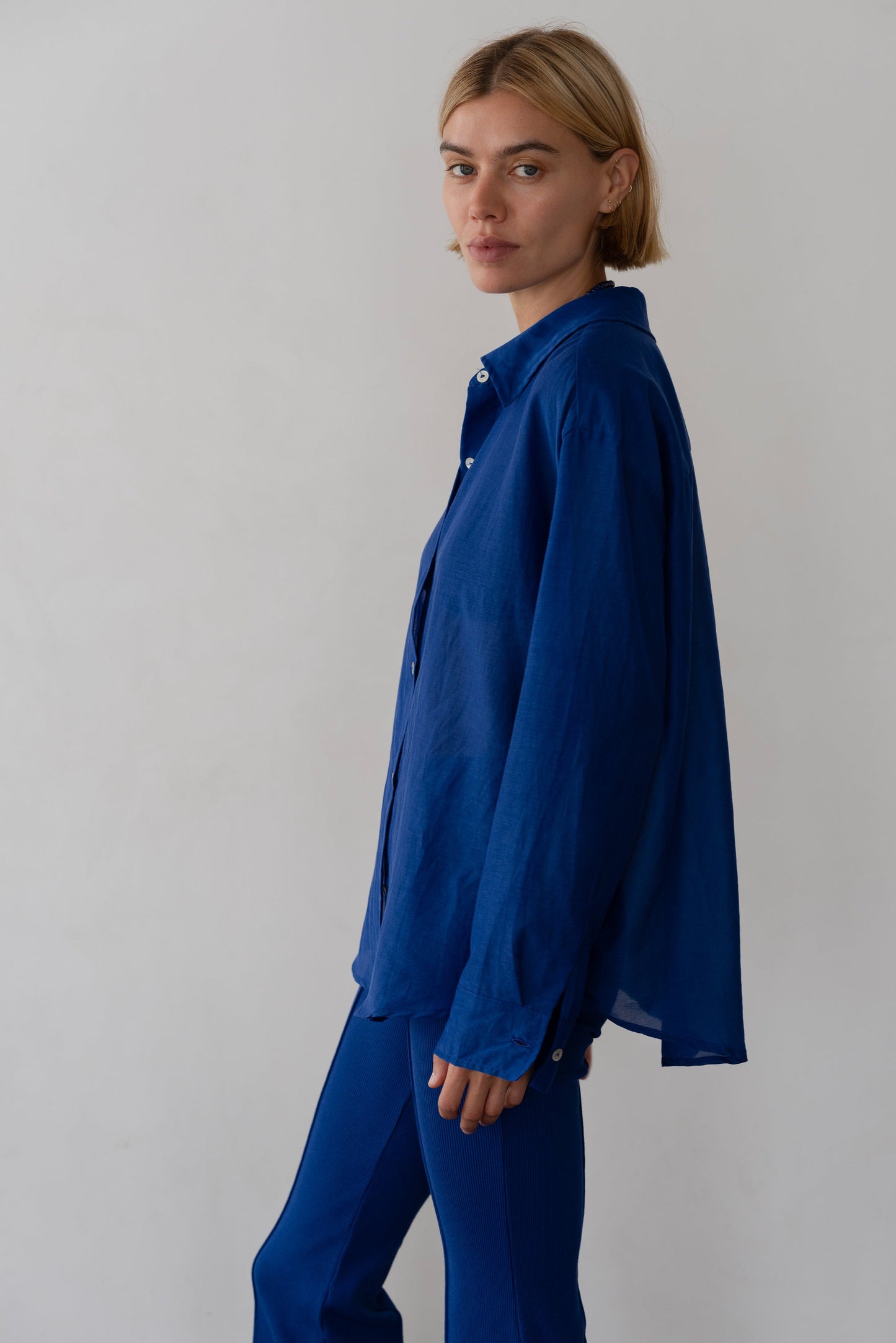 Silk Cotton Sheer Shirt Azure