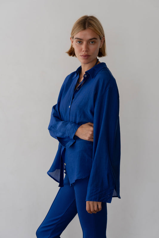 Silk Cotton Sheer Shirt Azure