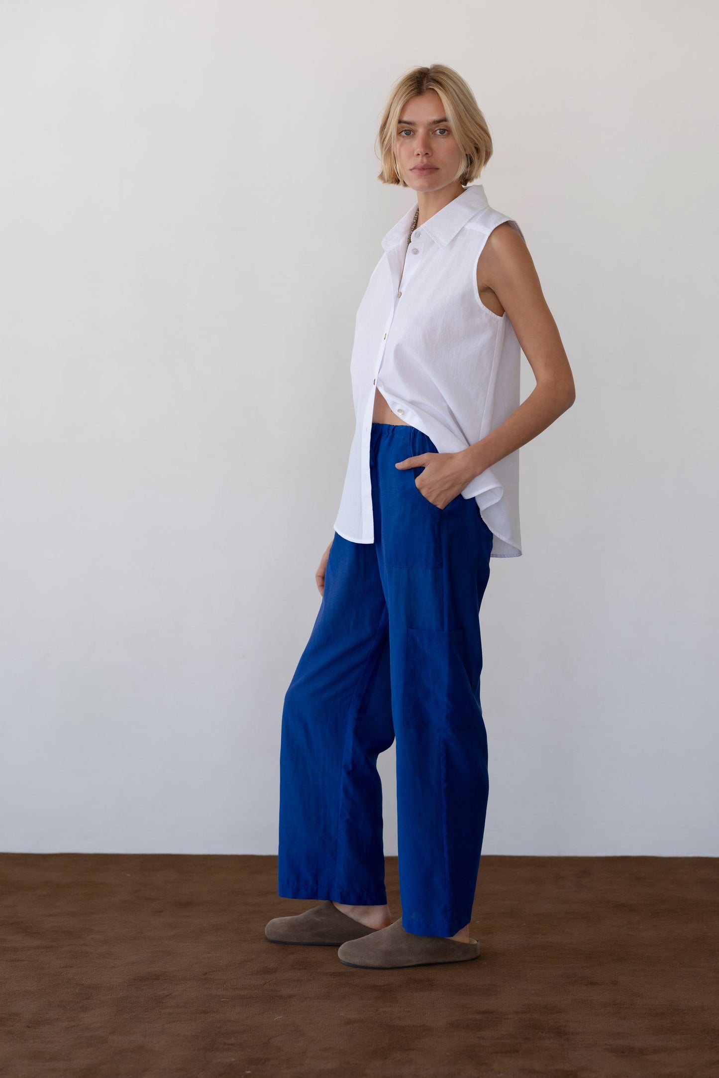 Silk Cotton Sheer Cargo Pant Azure