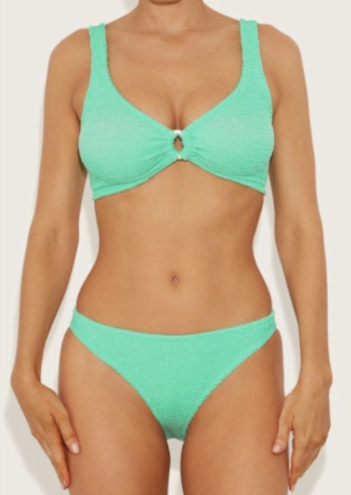 Julia Bikini with Pearl Hoops Metallic Mint