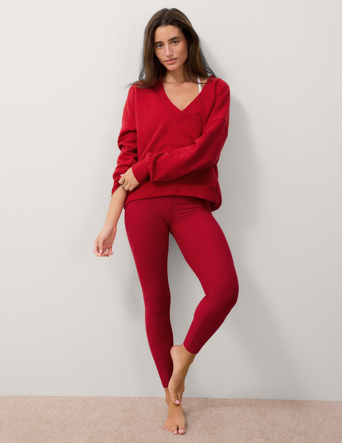 Spacedye Caught in the Midi High Waisted Legging in Scarlet Red Heather
