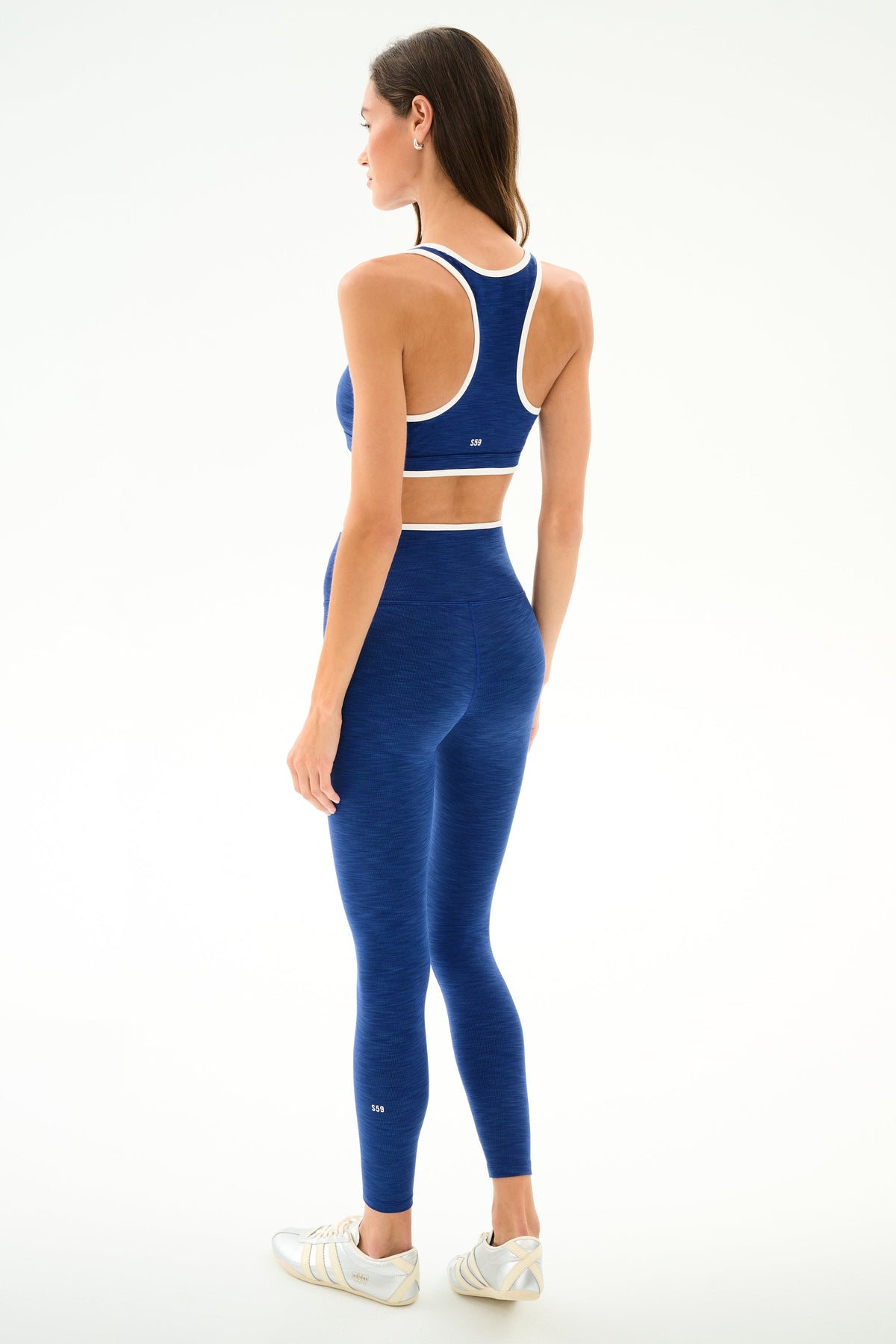 Hayley Active Rib 7/8 Legging – Heather Cobalt/White