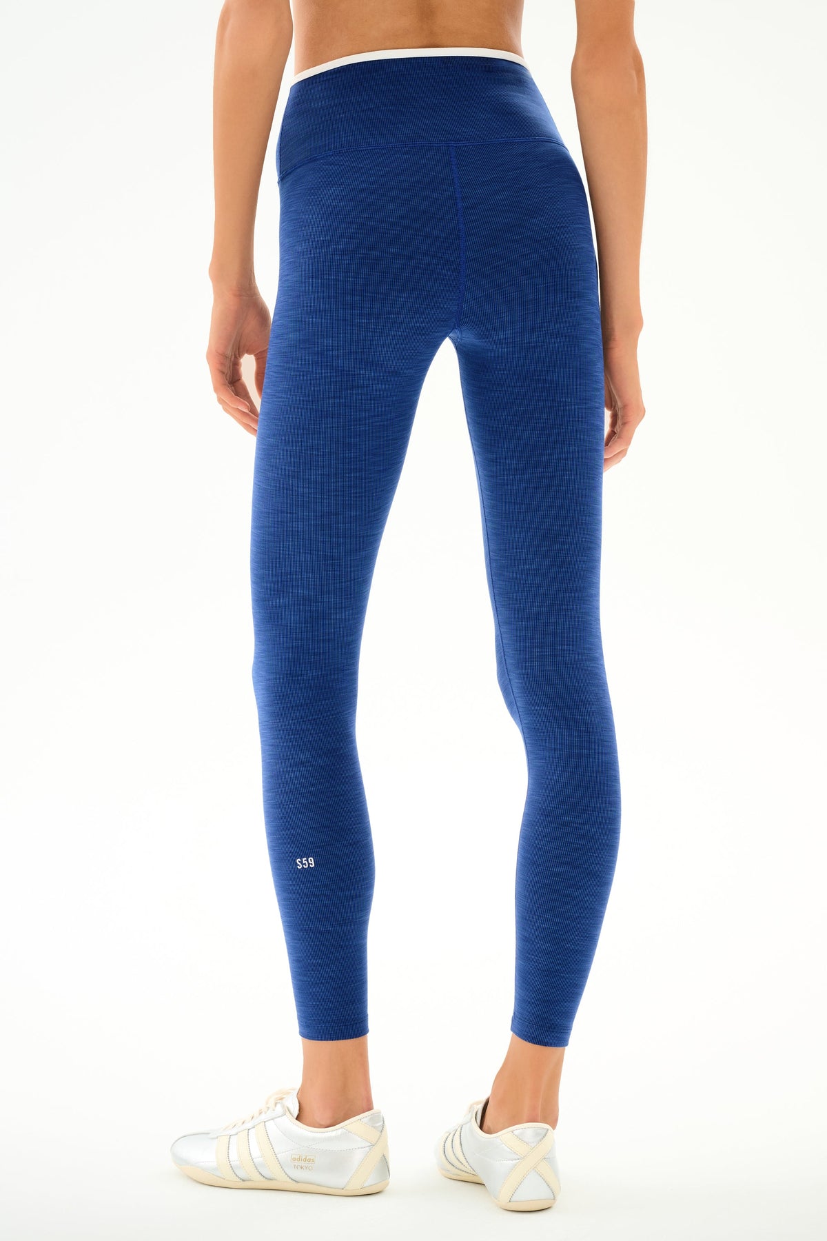 Hayley Active Rib 7/8 Legging – Heather Cobalt/White