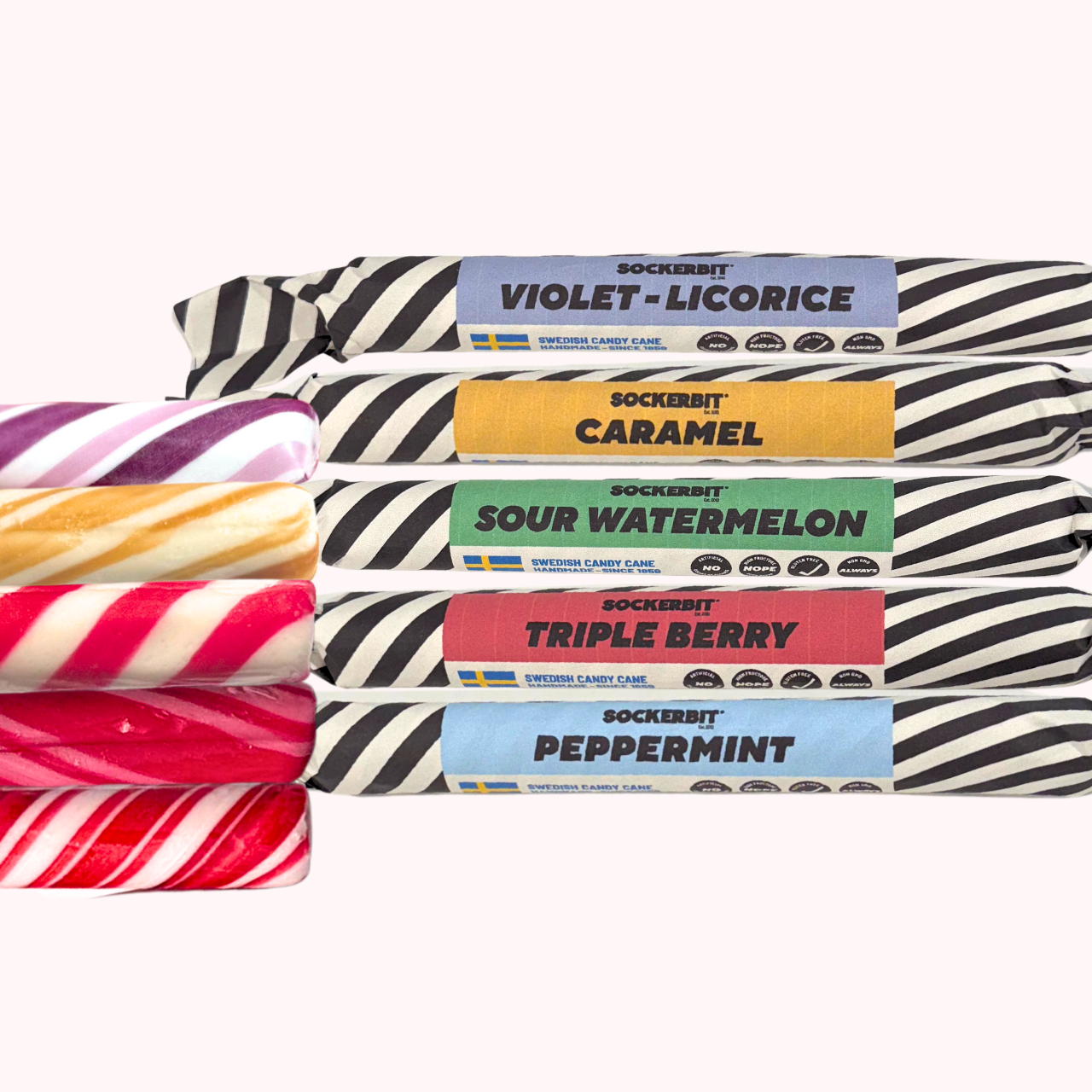Swedish Candy Canes - Pack of 20 Assorted Flavors
