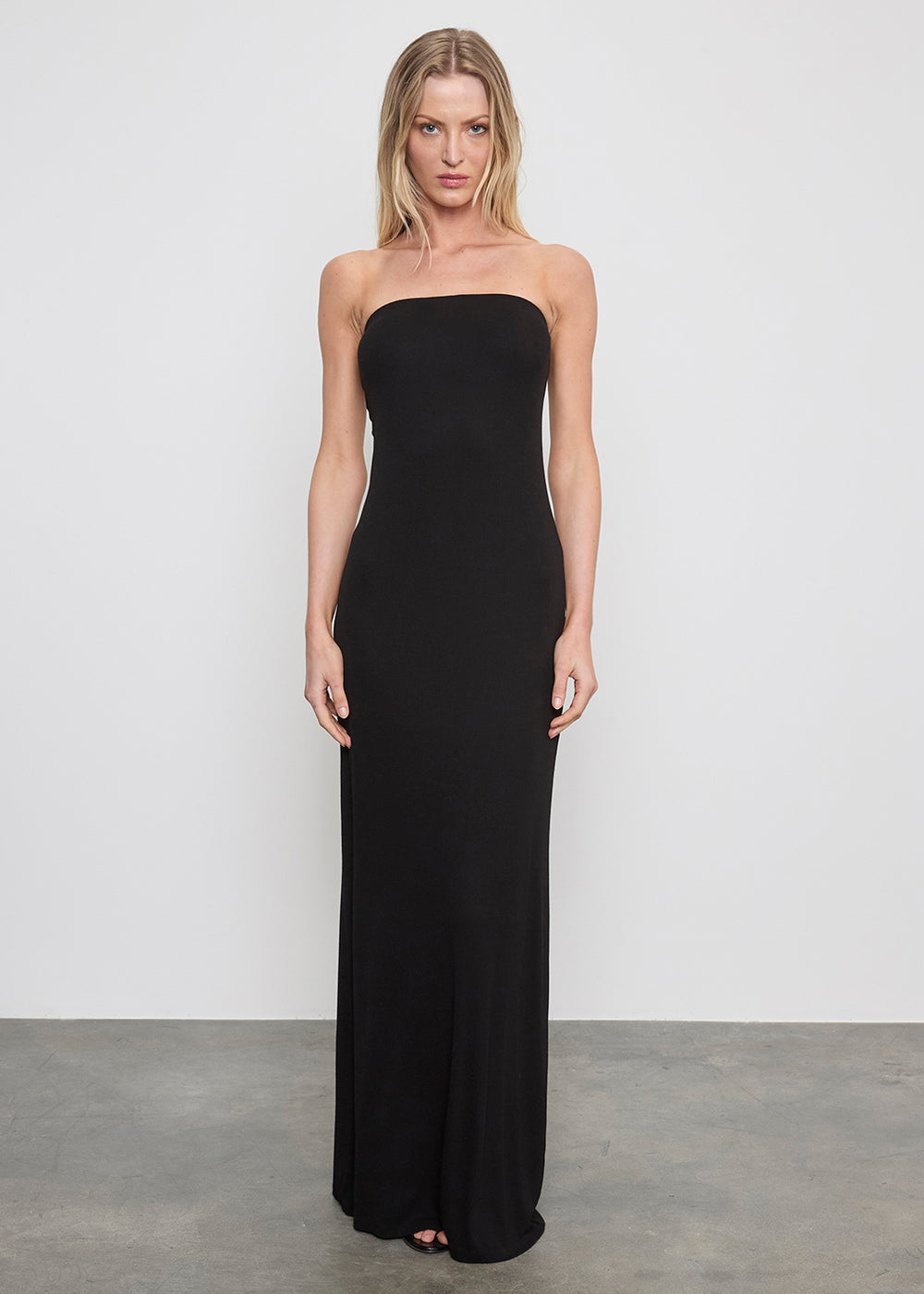 Silk Rib Fluid Strapless Maxi