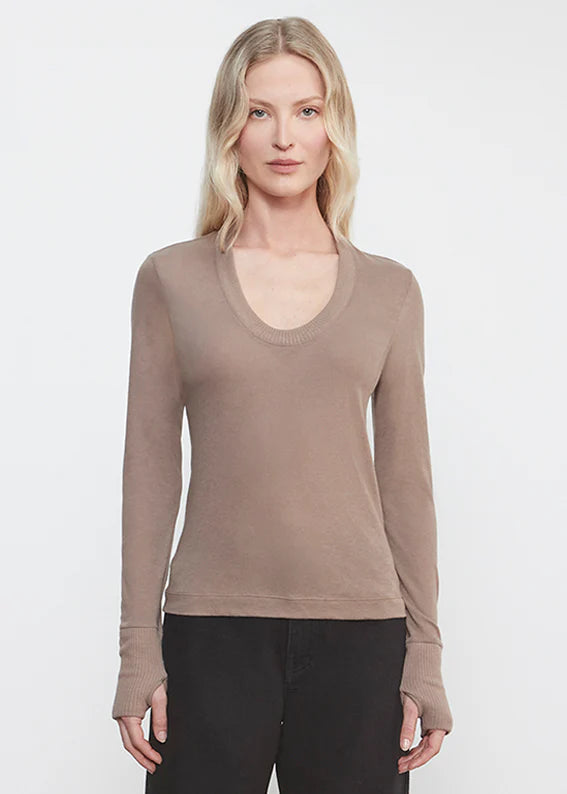 Cashmere Easy Cuff Long Sleeve in Walnut