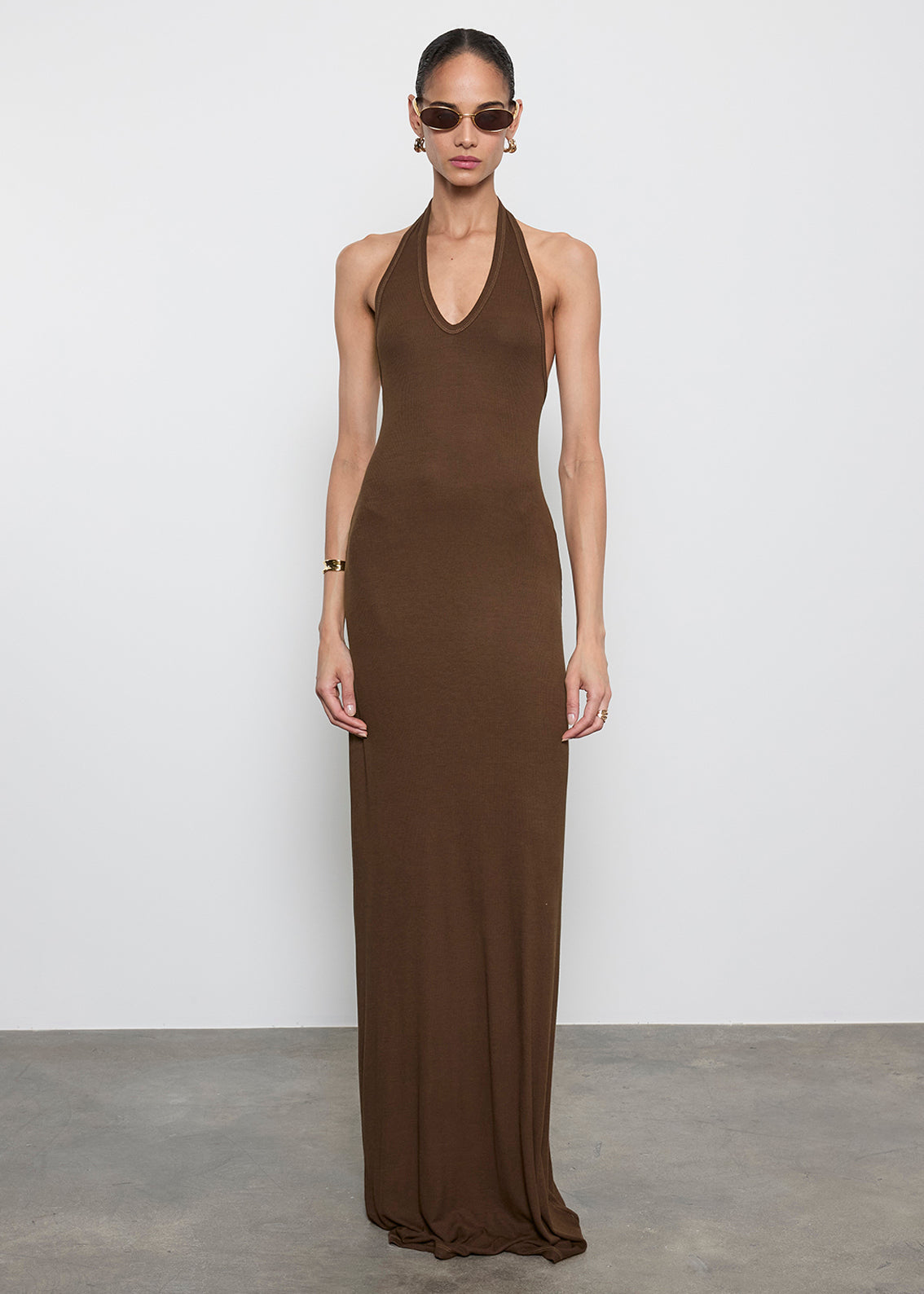 Silk Rib U Halter Maxi Dress