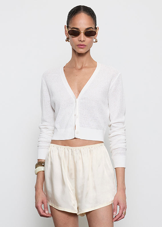 Linen Open Knit V Neck Cardigan