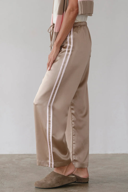 Silk Stripe Crop Pant - Shitake