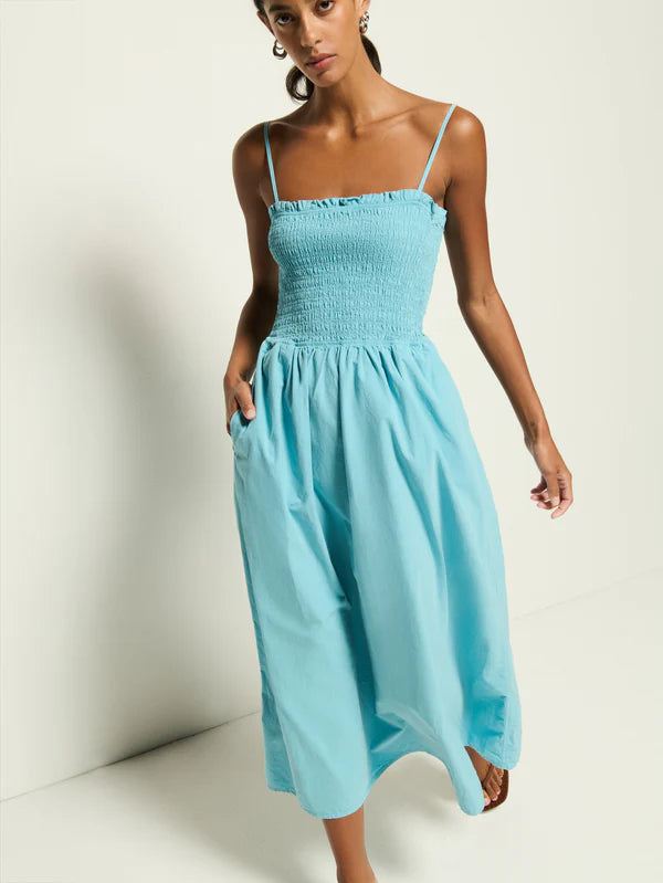 Sibelle Smocked Dress in Suede Blue