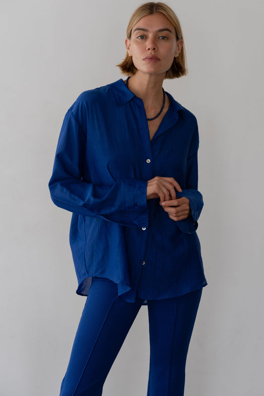 Silk Cotton Sheer Shirt Azure