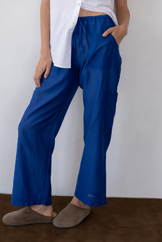 Silk Cotton Sheer Cargo Pant Azure