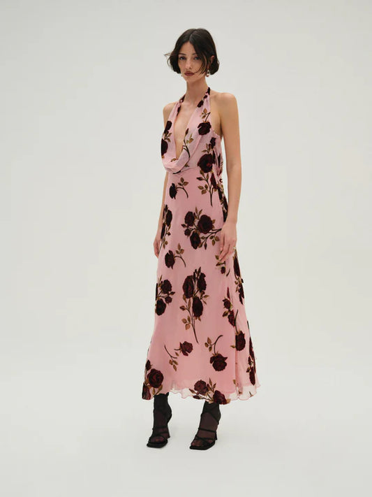 Rose Velvet Maxi Dress
