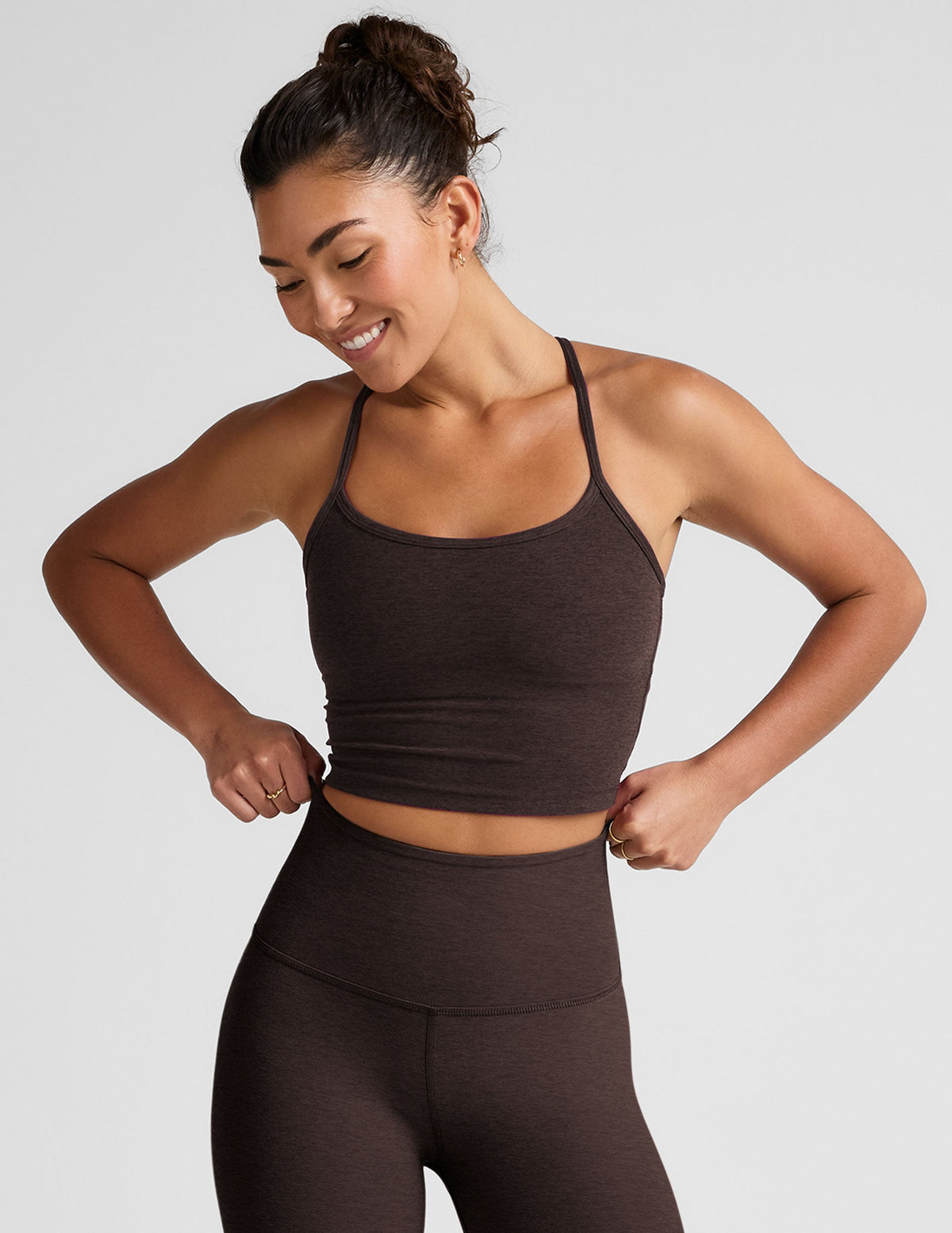 Spacedye Slim Racerback Cropped Tank in Dark Chocolate Heather