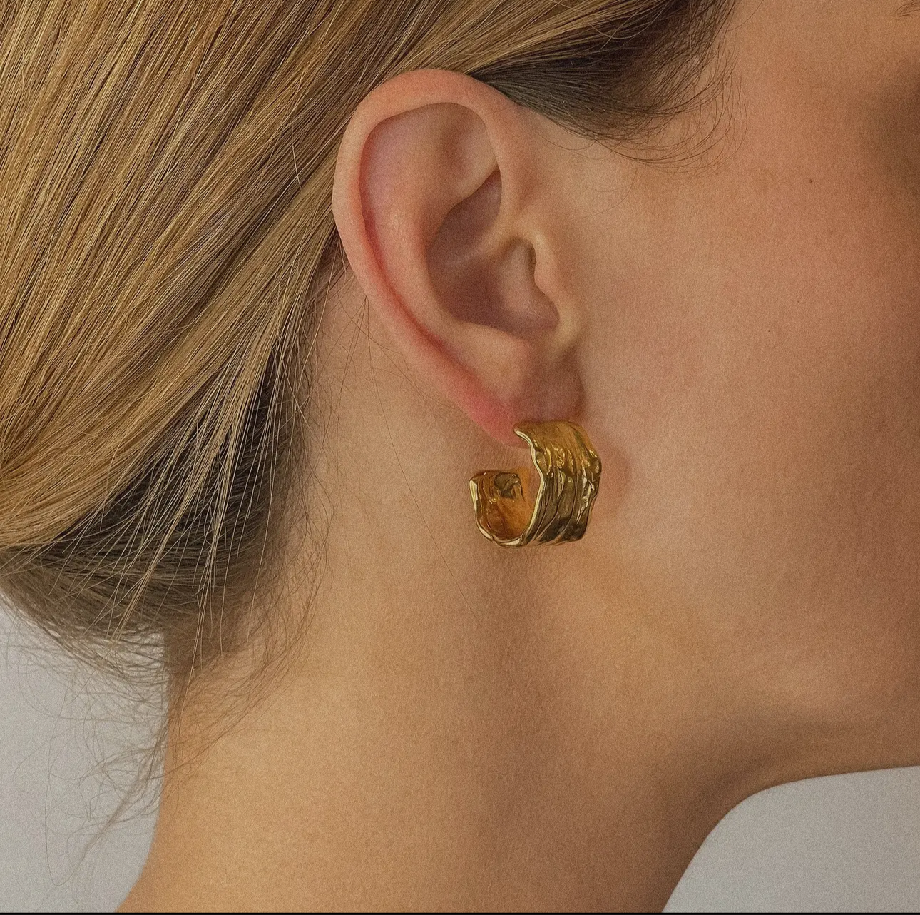 Gina 18K Gold Plated Hammered Hoop Earrings